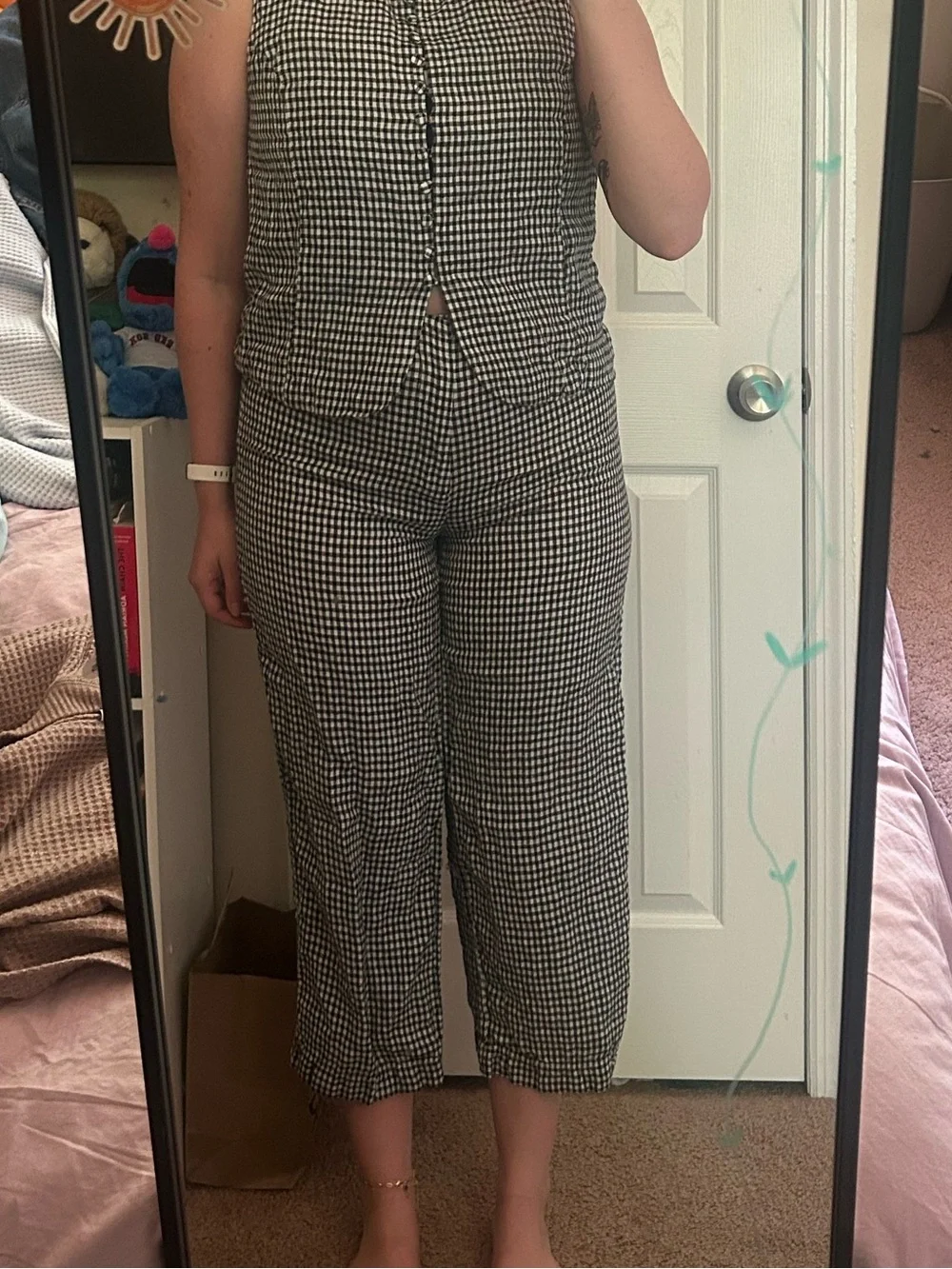 Reformation Andi Pant. Black & White Gingham Cropped Pants